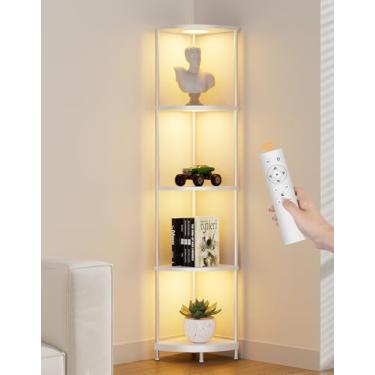 Imagem de Prateleira de canto com luz LED RGBCW, luminária de chão de 164 cm de altura, organizador de estante estreito, prateleiras de pé com poste de metal, rack de armazenamento de exibição para canto de