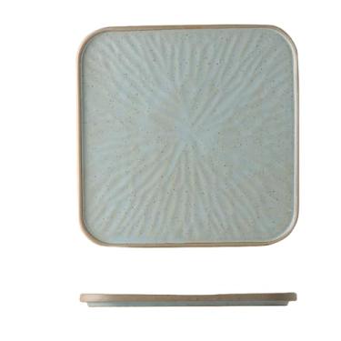 Imagem de Prato quadrado de cerâmica grossa retrô estilo ocidental personalizado para restaurante doméstico - 30 cm azul opaco