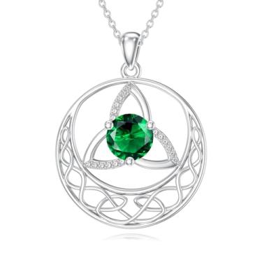 Imagem de PYTALI Colar com pingente de esmeralda Claddagh redondo, esmeralda, moissanita, para mulheres, homens, pingente, corrente de lagosta, joias, aniversário, dia dos namorados, presente de Natal