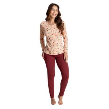 Imagem de Pijama Feminino Estampado Confortável Suede Canelado Inverno Conforto 