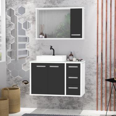 Imagem de Gabinete para Banheiro com Tampo de Vidro Cuba de Sobrepor e Espelheir