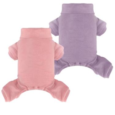 Imagem de Pijamas de lã para cães com gola rolê térmica, macacão para animais de estimação, macacão quente para cachorro, roupas macias para cães e gatos de tamanho pequeno (rosa + roxo, GG)