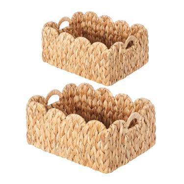 Imagem de Cesta recortada – Cesta de armazenamento de vime e vime com alças embutidas, jacinto de água tecido grande para berçário e organização de banheiro - pacote com 2