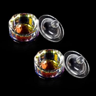 Imagem de KAZIPOP 2 peças de prato Dappen com tampa transparente para arte de unhas acrílicas em pó líquido tigela de monômero de unha copo de cristal de vidro (Dodecágonos)
