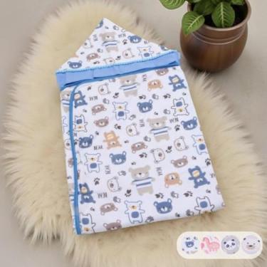 Imagem de Toalha Banho de bebê Menino Menina Forrada Fralda Infantil (Bear Azul)