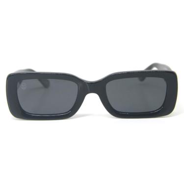 Imagem de Óculos de Sol Retangular Acetato Preto, Armação Larga, Lentes Cinza Polarizadas, Modelo Belmont Black