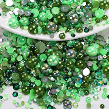 Imagem de Strass de resina verde para deslumbramento, pérolas verdes planas pingentes de unhas strass de geleia com arte de unhas meias pérolas para artesanato unhas olhos maquiagem rosto diy artesanato copos