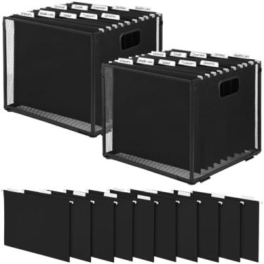 Imagem de Otoolling Pacote com 2 suportes para arquivos suspensos, 10 pastas suspensas, malha de metal, armazenamento de pasta tamanho carta, armários de armazenamento de mesa, documentos escolares de