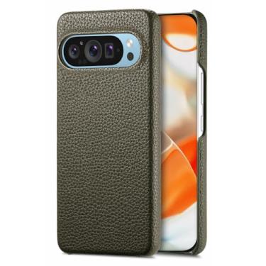 Imagem de POYUFRG Capa fina para Google Pixel 10 Pro/10 Pro XL/10, capa de couro com padrão de lichia minimalista suporta carregamento sem fio, verde, 10 Pro