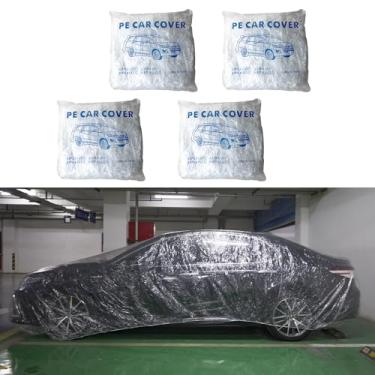 Imagem de Talyetar Capa de carro de plástico com 4 peças, capas de carro descartáveis universais, capa de carro transparente à prova d'água para SUV, Sedan com faixa elástica para proteção ao ar livre contra