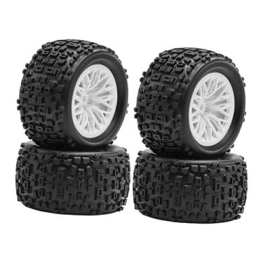 Imagem de KiBcsLic Pneus de carro RC em escala 1:18, rodas, aros, peças 4WD, brinquedos de controle remoto, acessórios fáceis de instalar, substitui rodas de rastreador, Branco