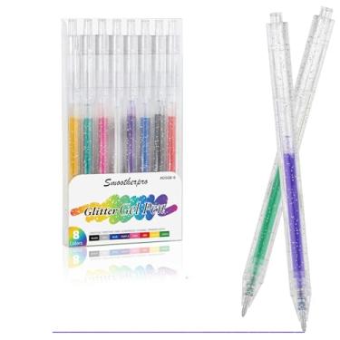 Imagem de SMOOTHERPRO Canetas de gel com glitter, 8 cores metálicas, vibrantes e brilhantes para colorir adultos, desenho, álbum de recortes, cartões comemorativos, projetos criativos