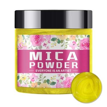 Imagem de Ninesung Pó de mica amarela para fabricação de sabão - pigmento vibrante para resina epóxi, bombas de banho, geleca, velas e artesanato DIY - não tóxico, seguro para a pele, brilho ultrafino (amarelo