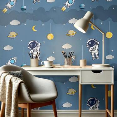 Imagem de Papel de Parede Lavável Adesivo Premium Texturizado Infantil Astronauta - 10m x 45cm - Decoração para Quarto de Meninos