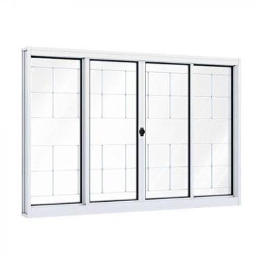 Imagem de Janela de Aço de Correr 100x120cm 4 Folhas com Grade e Vidro Liso Riob