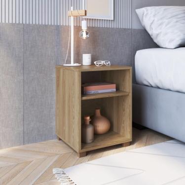 Imagem de Mesa De Cabeceira Nicho 38,5cm Com Pé E Prateleira Aveiro Oak