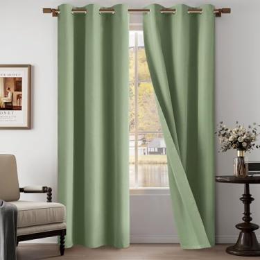 Imagem de Cortinas leves 100% blackout de linho texturizadas 246 cm de comprimento para sala de estar, quarto, cortinas blackout completas com ilhós, verde, 94 cm L x 243 cm C, 2 painéis