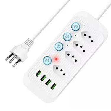 Imagem de Filtro De Linha Com 4 Tomadas E 4 Usb Retardador De Chama