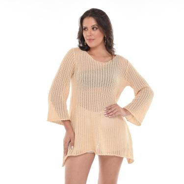 Imagem de Blusa Saida Praia Tricô Túnica Mini Vestido Bata Tendência-Feminino