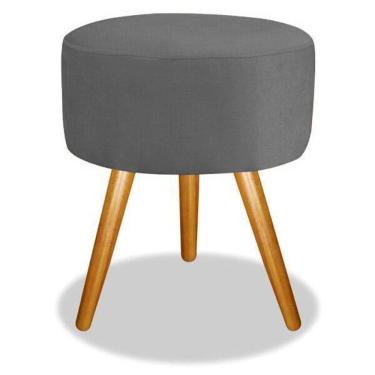 Imagem de Puff puf banqueta magnus redondo cinza pés castanho