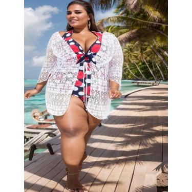 Imagem de saída de praia plus size canga toda em renda franzida midi tamanho gra