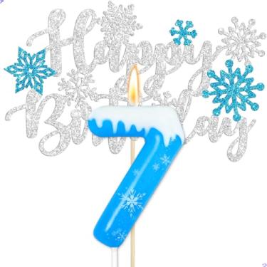 Imagem de Frozen 7th Birthday Party Decorações Floco de Neve Número 7 Vela, Decorações de Topo de Bolo Elsa para Meninas Princesa Anna Elsa Frozen Tema Decorações de Festa, Lembranças de Festa
