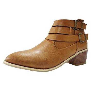 Imagem de Butterflydog Botas femininas de salto grosso médio Chelsea Garden salto plano de couro botas de cano curto Wellington botas de couro de combate salto grosso pretas femininas clássicas, Marrom, 38 BR