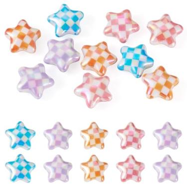 Imagem de Cheriswelry 10 peças de contas de acrílico opacas de plástico xadrez soltas espaçadoras contas coloridas pulseira da amizade 20,5-21 mm para colar, chaveiro, cordão, fabricação de joias