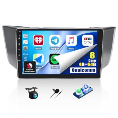 Imagem de Estéreo automotivo Qualcomm 8 Core 4G + 64G para Lexus RX300/RX330/RX350/RX400H 2004-2009: rádio de carro Android 15 com Carplay Android Auto, tela sensível ao toque IPS de 9 polegadas, Bluetooth5.1