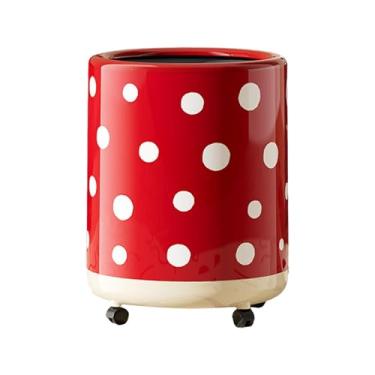 Imagem de KiBcsLic Lixeira de bolinhas com rodas, lata de lixo compacta e minimalista para escritório, quarto e casa, Pontos Brancos