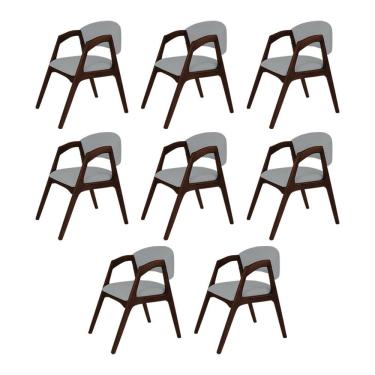 Imagem de Conjunto Com 8 Cadeiras De Jantar Gabriela Em Madeira E Mdf Castanho Linho Cinza