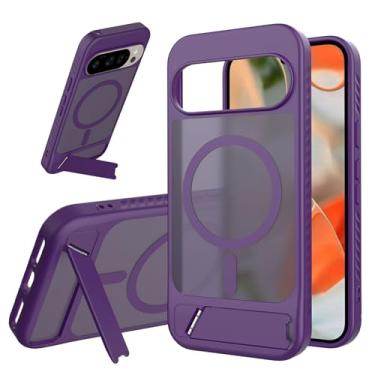 Imagem de Yetagso Capa magnética para Google Pixel 10/10 Pro/9/9 Pro, moldura antiderrapante translúcida fosca PC traseira dobrável com suporte, capa protetora para celular, compatível com acessórios MagSafe