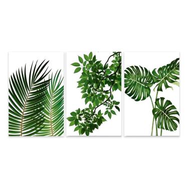 Imagem de Kit 3 Quadros Decorativos Folhas Folhagem Quarto Sala Placas