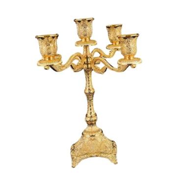 Imagem de Wswqop Candelabro de 5 braços, suporte para velas, castiçal de mesa para eventos em casa, sala de jantar, lareira e hotel, Ouro