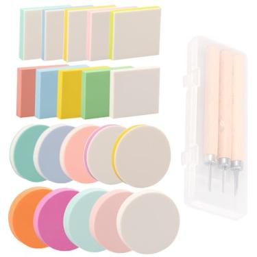 Imagem de Conjunto de 23 peças de blocos de entalhe de carimbo de borracha misturados de 50 mm, redondos e quadrados, kit de blocos de entalhe de borracha com facas para gravação, scrapbook, escultura