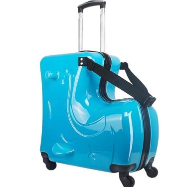 Imagem de Mala infantil de 50,8 cm com rodas e trava de senha, bagagem de scooter para viagens infantis, mala infantil durável para meninos e meninas de 2 a 6 anos, Azul, 20 Inch, Moderno