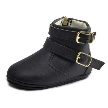 Imagem de Botinha Bota Feminina Menina Bebê Recém Nascido Fivela Lateral Zíper -