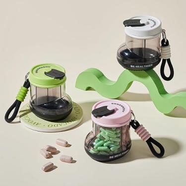 Imagem de 1 caixa organizadora de comprimidos portátil, mini frasco de medicamentos com vedação hermética para proteção contra umidade, dispensador de menta/petiscos, branco