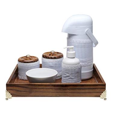 Imagem de Kit Higiene Provençal Dourado Com Nome Azul Quarto Bebê