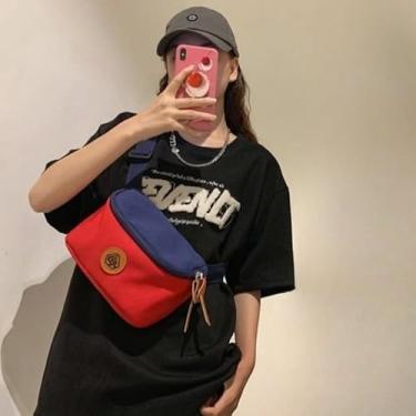 Imagem de Bolsa feminina estilo Ins – Pochete Color Block, bolsa transversal com alça ajustável, bolsa quadrada pequena para moda urbana, Vermelho, Tendência
