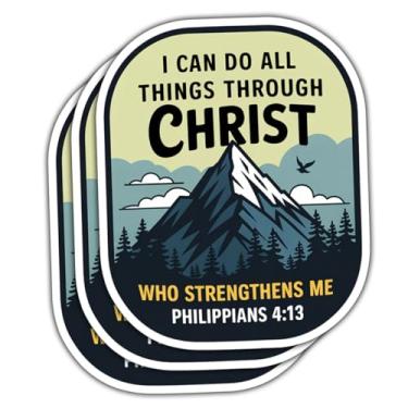 Imagem de Adesivo I Can Do All Things Through Christ, adesivo de vinil com versículo bíblico de Filipenses 4:13, adesivo inspirador cristão da fé da montanha para laptop, garrafa de água, carro, diário, caderno