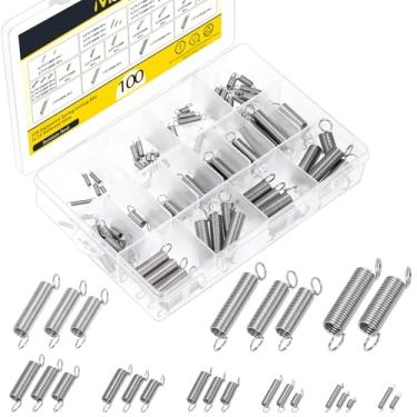Imagem de Mardatt Kit de molas de extensão de aço inoxidável, 100 peças, 25 tamanhos, mola de extensão com extremidades de gancho, molas de compressão de mola pequenas, molas mecânicas, mola de tração para