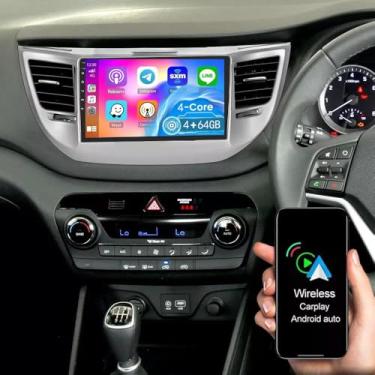 Imagem de Surakey Rádio estéreo para carro Android 13 de 9 polegadas compatível com Hyundai Tucson 2015 2016 2017 2018 2019 sem fio Carplay Navegação GPS, 2 telas DIN Bluetooth GPS antena FM Map Display de