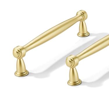 Imagem de CABDM Pacote com 2 puxadores de armário de 3 1/2 polegadas (89 mm) de centro a centro de ouro antigo para armários armários sólidos puxadores de gaveta resistentes cômodos cozinhas quartos