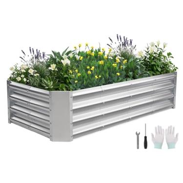 Imagem de BIRDSINYARD Cama de jardim galvanizada elevada – caixa de metal para plantador de jardim de 1,2 x 0,6 x 0,3 m | Kit de cama elevada de aço com hastes de apoio, luvas para jardinagem, legumes, frutas e