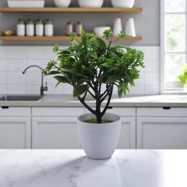 Imagem de Generic 1 peça de plantas artificiais moeda crisântemo com vaso redondo plástico verde 8 x 8 x 24 cm