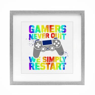 Imagem de Stupell Industries Impressão emoldurada cinza Rainbow Gamers Never Quit sob vidro, design de Kim Allen, 40,6 x 40,6 cm