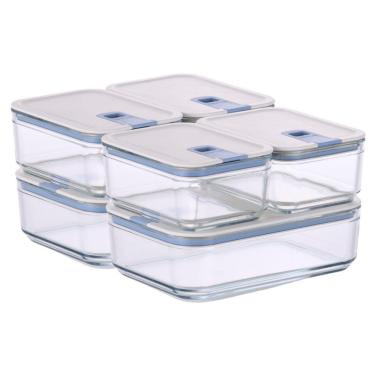 Imagem de Conjunto De Potes De Vidro Herméticos Retangulares - 6 Unidades - Tampa Com Alavanca