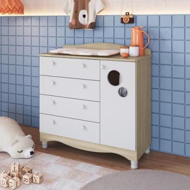 Imagem de Cômoda Infantil Organizadora 4 Gavetas Grande e 1 Porta com Prateleira e Trocador para Quarto de Bebê