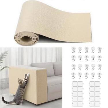 Imagem de Protetor de móveis de 300 cm x 40 cm para gatos | Protetor de arranhão para gatos adesivo para móveis | Tapete arranhador faça você mesmo para cobrir a torre do gato | cáqui